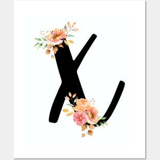 Letter X With Watercolor Floral Wreath Posters and Art